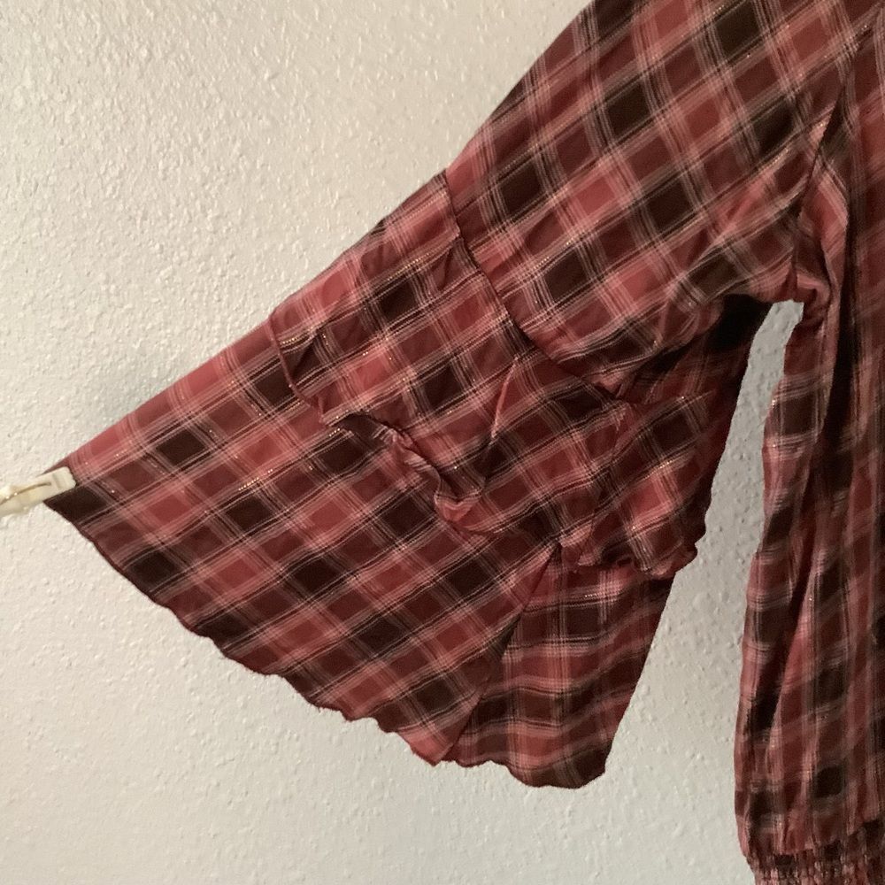 Red Plaid Cabincore Holiday Autumn Fall Christmas Ruffle Sleeve Top 22/24W - Picture 6 of 8